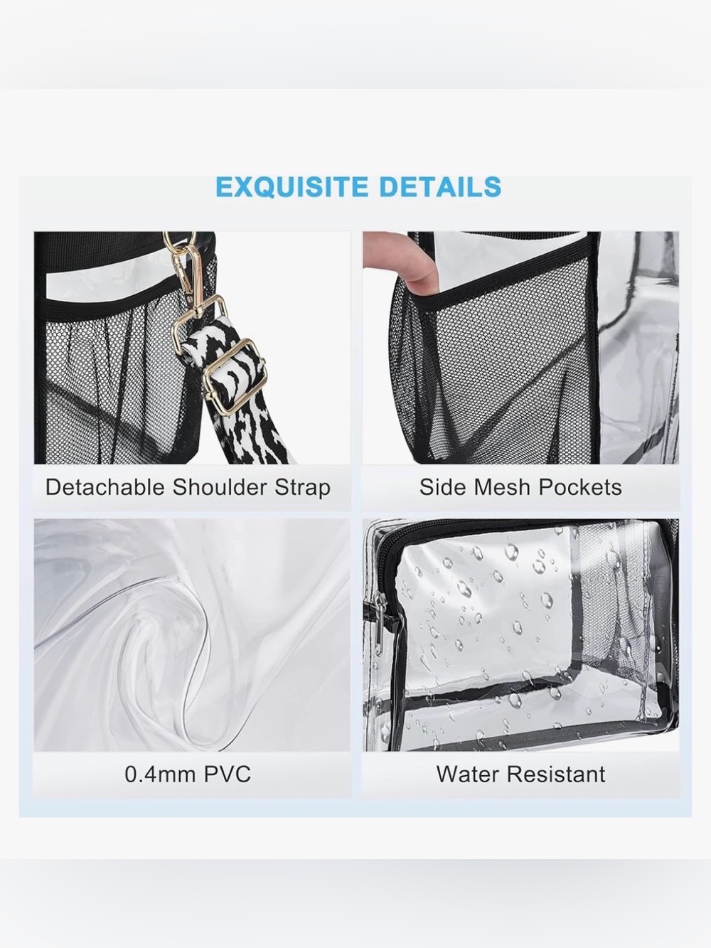 NWT Clear Stadium Approved Tote Bag Black White Crossbody Strap - Picture 2 of 8